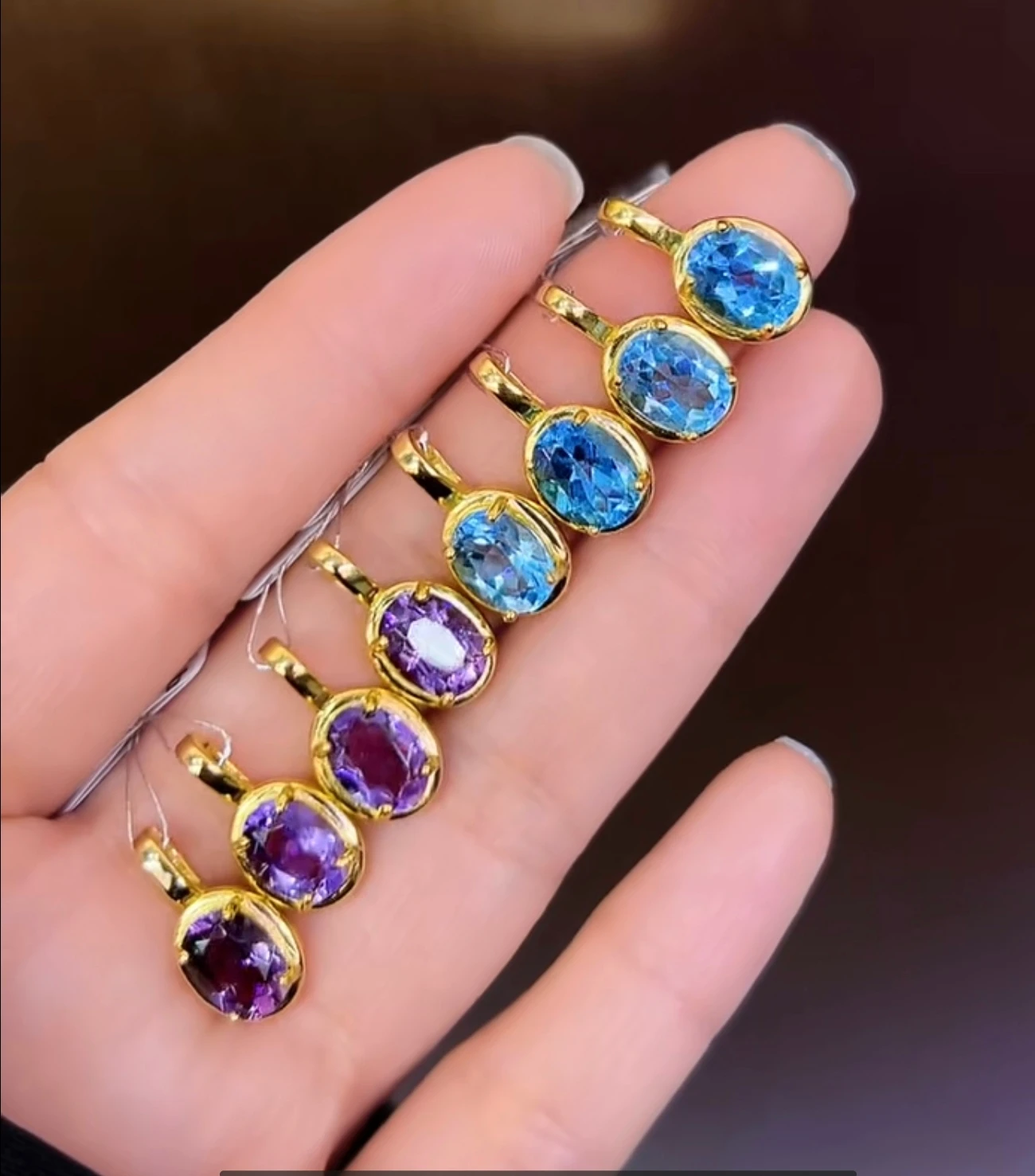 

Certificated 925 Silver Set Natural Amethyst & Blue Topaz Oval Pendant For Necklace Women's Luxury Fine Charm Daily Wear Jewelry