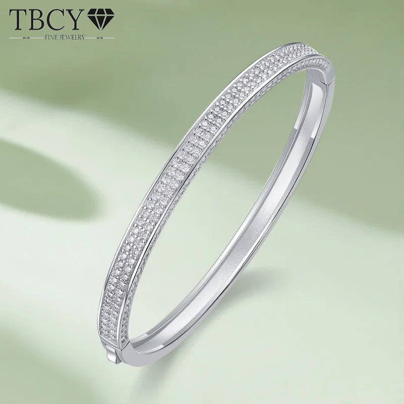 

TBCYD 1.5MM Full Moissanite Bangle Bracelets For Women S925 Silver Lab Diamond Sparkling Spring Buckle Bracelets Jewelry Gifts