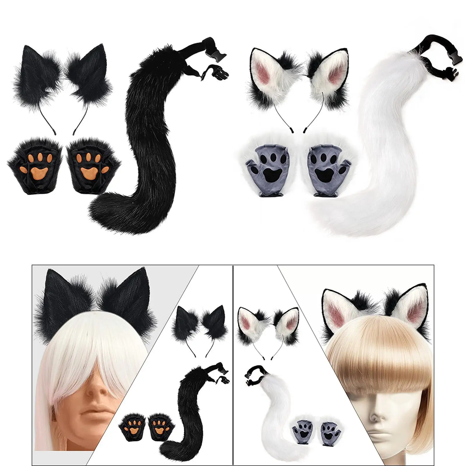 Fox Ears Tail Paw Set Hoofddeksels Kinderen Volwassenen Cosplay Animal Fox Kostuum Set voor