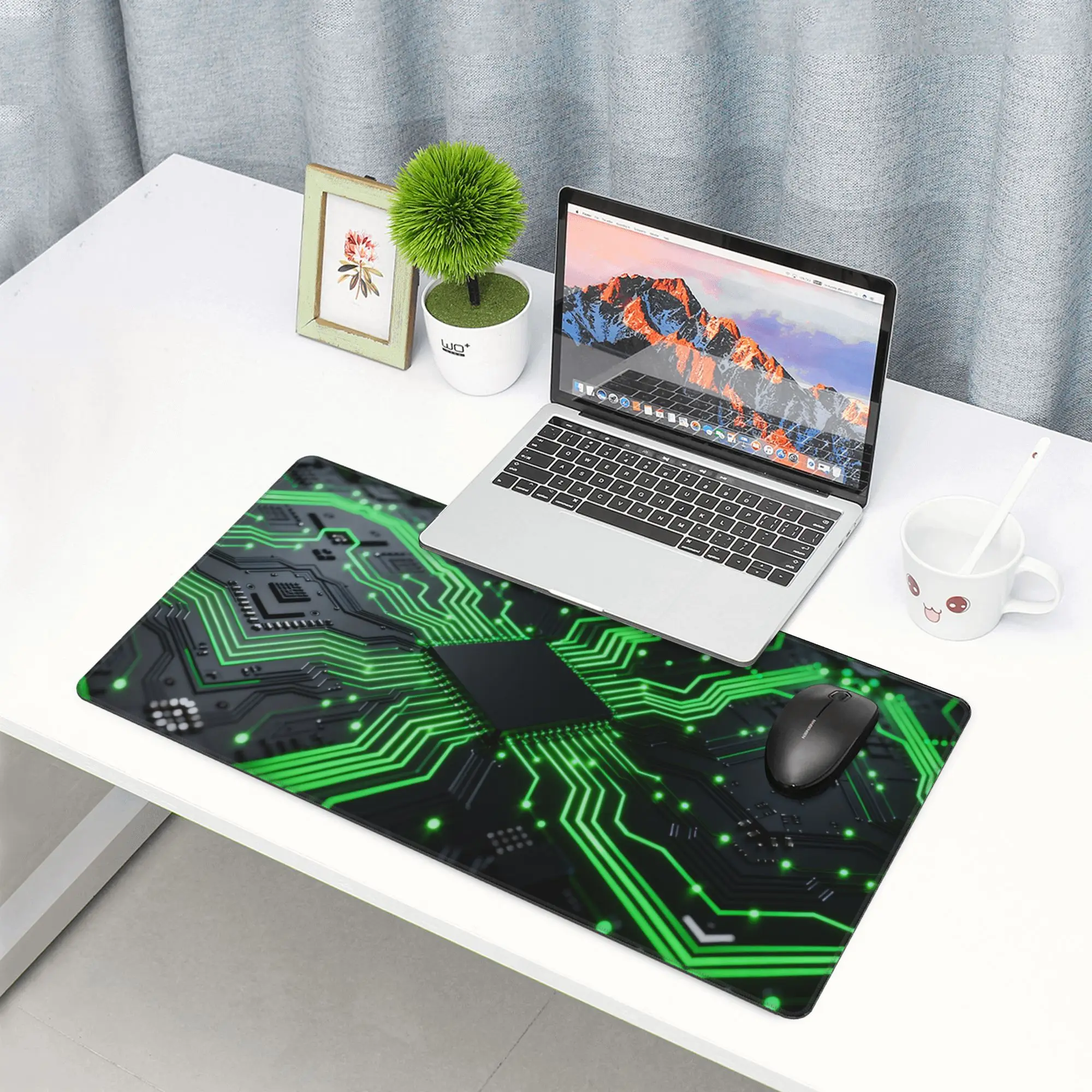 Large and durable mouse pad, circuit board design - office mouse pad, laptop keyboard pad, study desk pad - precision stitched edges, anti slip rubber backing, perfect for use at home
