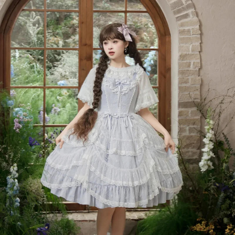 

MAGOGO Elegant Palace Style Lolita JSK Cake Dress Women Summer Sweet Bow Ruffles Mesh Fairy Princess Strap Dress Party Dresses