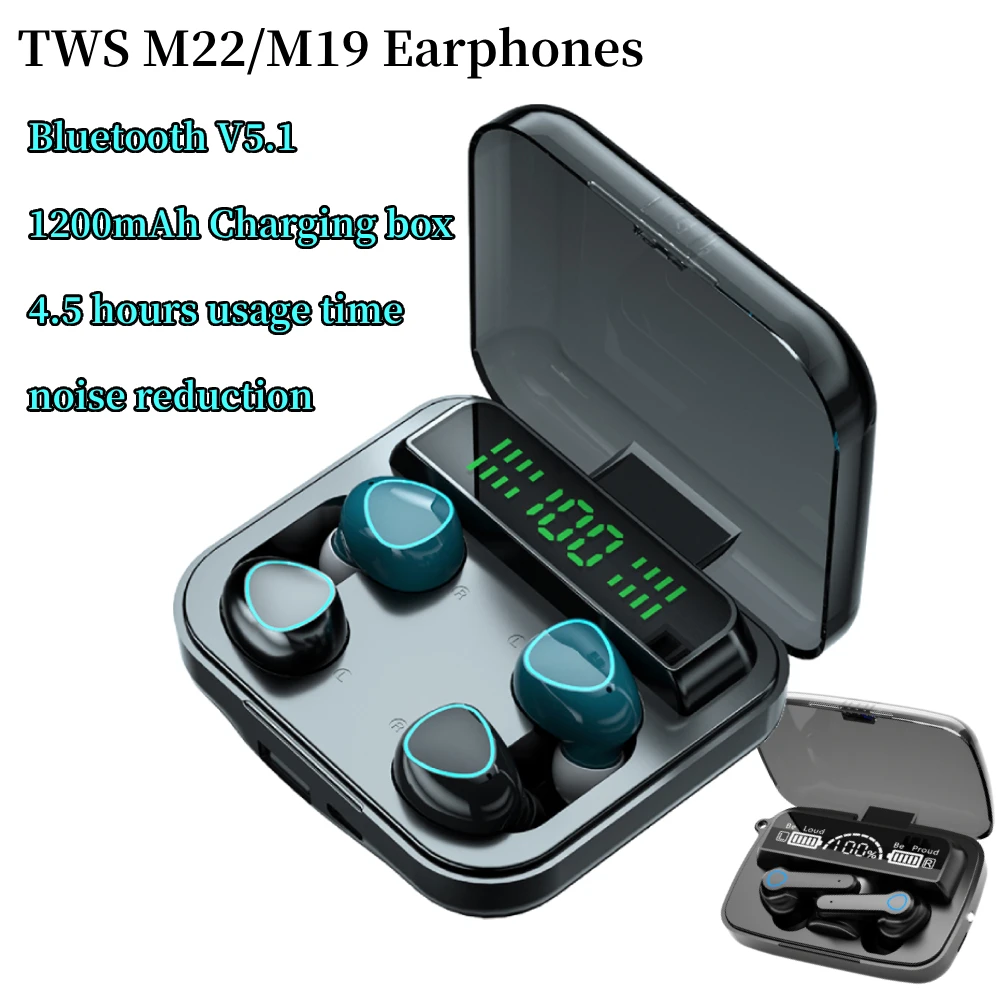 Noise Reduction TWS Earphones with Microphone 9D Four Headset for Double People Bluetooth-Compatible 5.1 Wireless Headphones