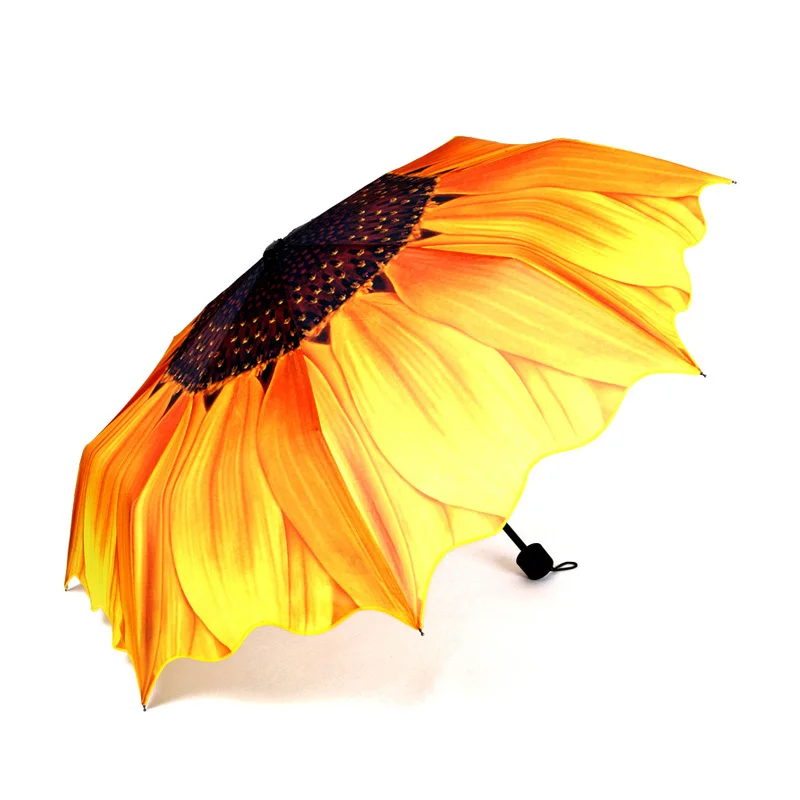 

Sunflower rubber handle 3 fold 8 skeleton umbrella UV protection sun umbrella folding creative sunflower sunny umbrella