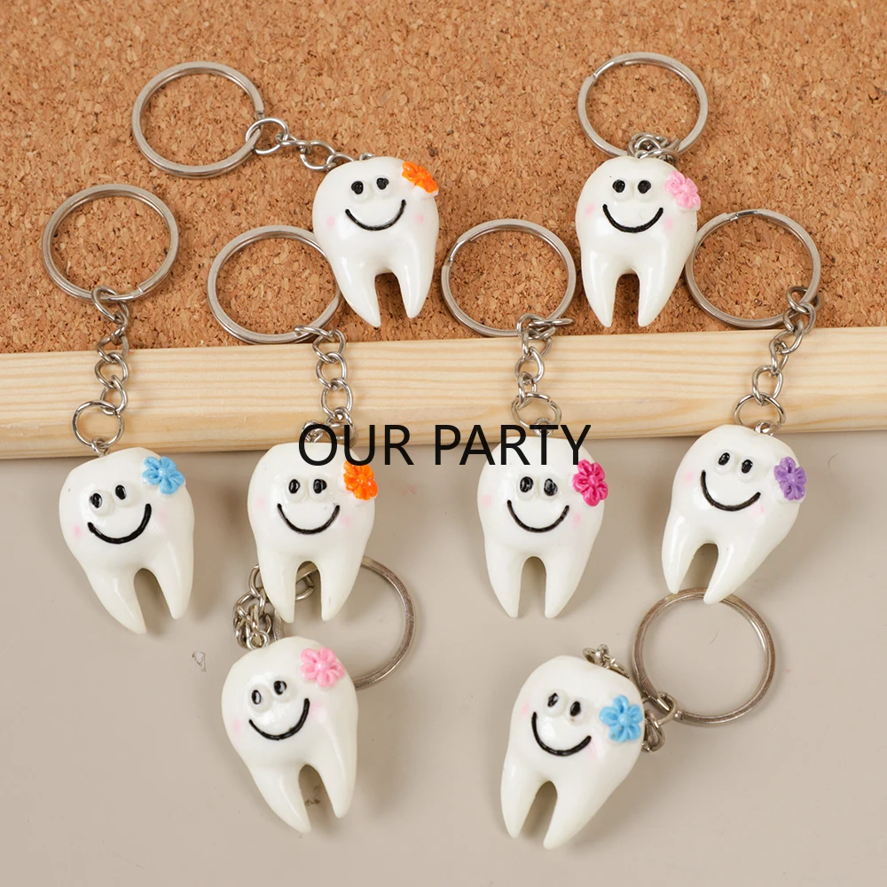 8Pcs Cute Dental Teeth Model Keychain Gender Reveal Backpack Pendant for Kids Birthday Baby Shower Party Favors Pinata Fillers