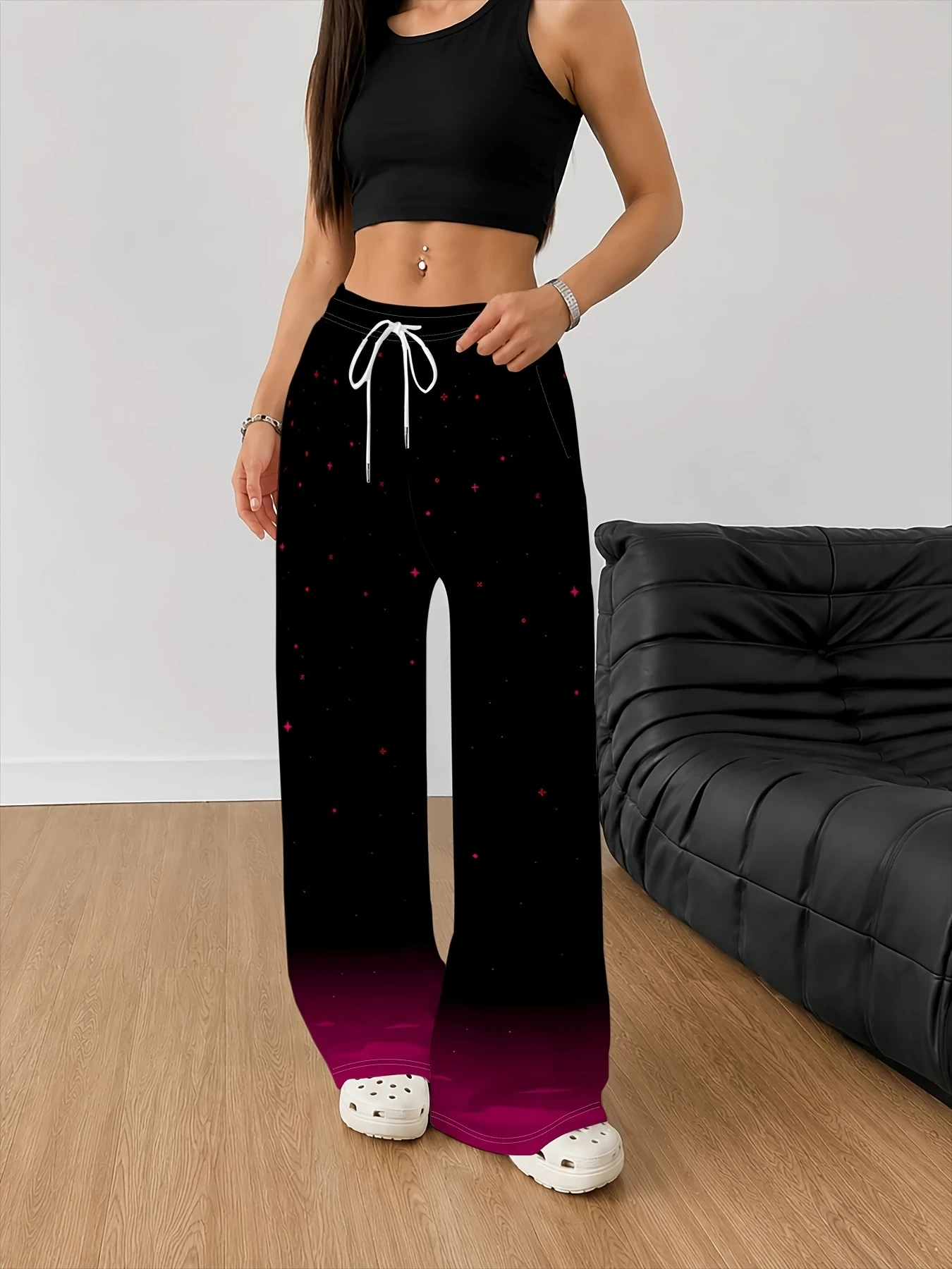 Cyberwind Star 3D Printed Casual Pants with Drawstring, Large Size, Hanging Feel, Wide Legs, Street Fashion Versatile Pants