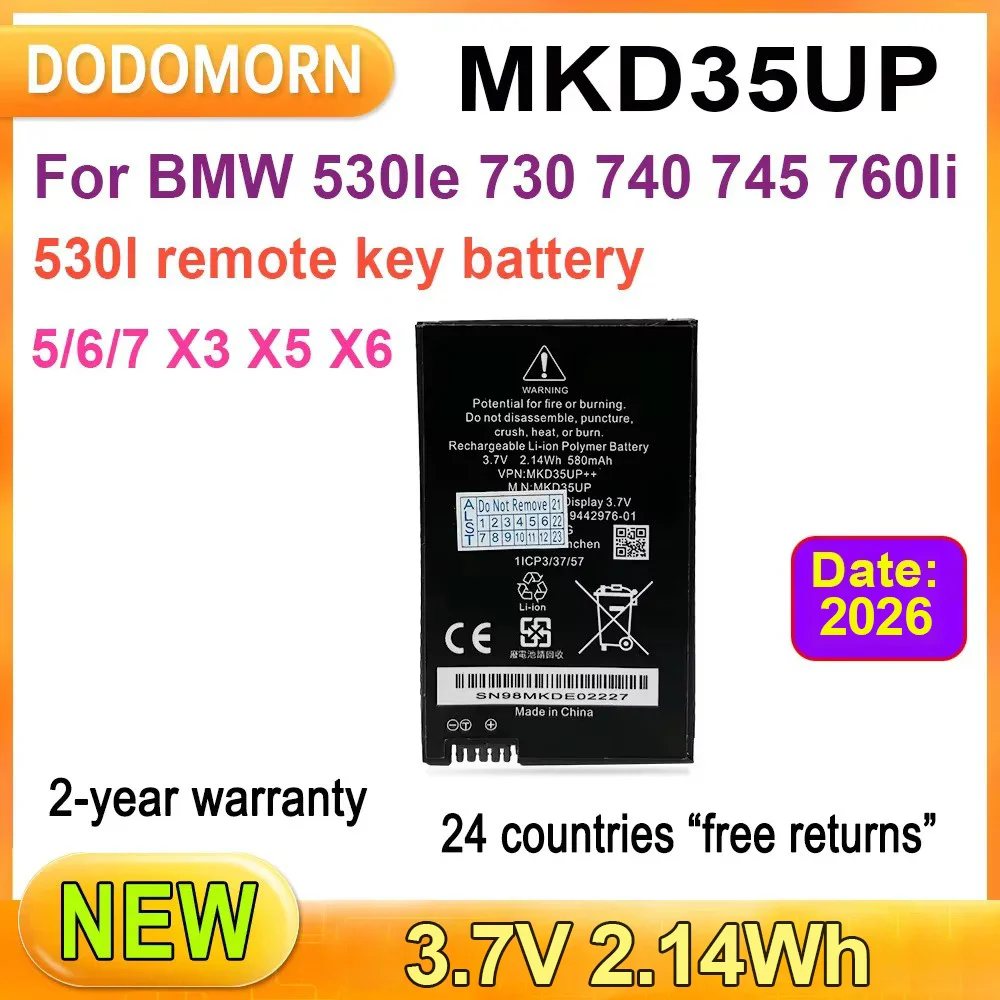 2.14Wh MKD35UP Remote LCD Key Battery For BMW 530le 730 740 745 760li X3 X4 X5 Serie 1ICP3/37/57 9442976-01 UP120009 3.7V 580mAh