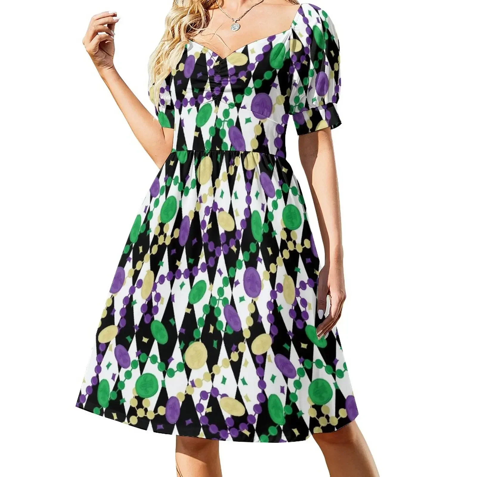 

Mardi Gras Throws Short-Sleeved Dress dress women summer 2025 Elegant gowns