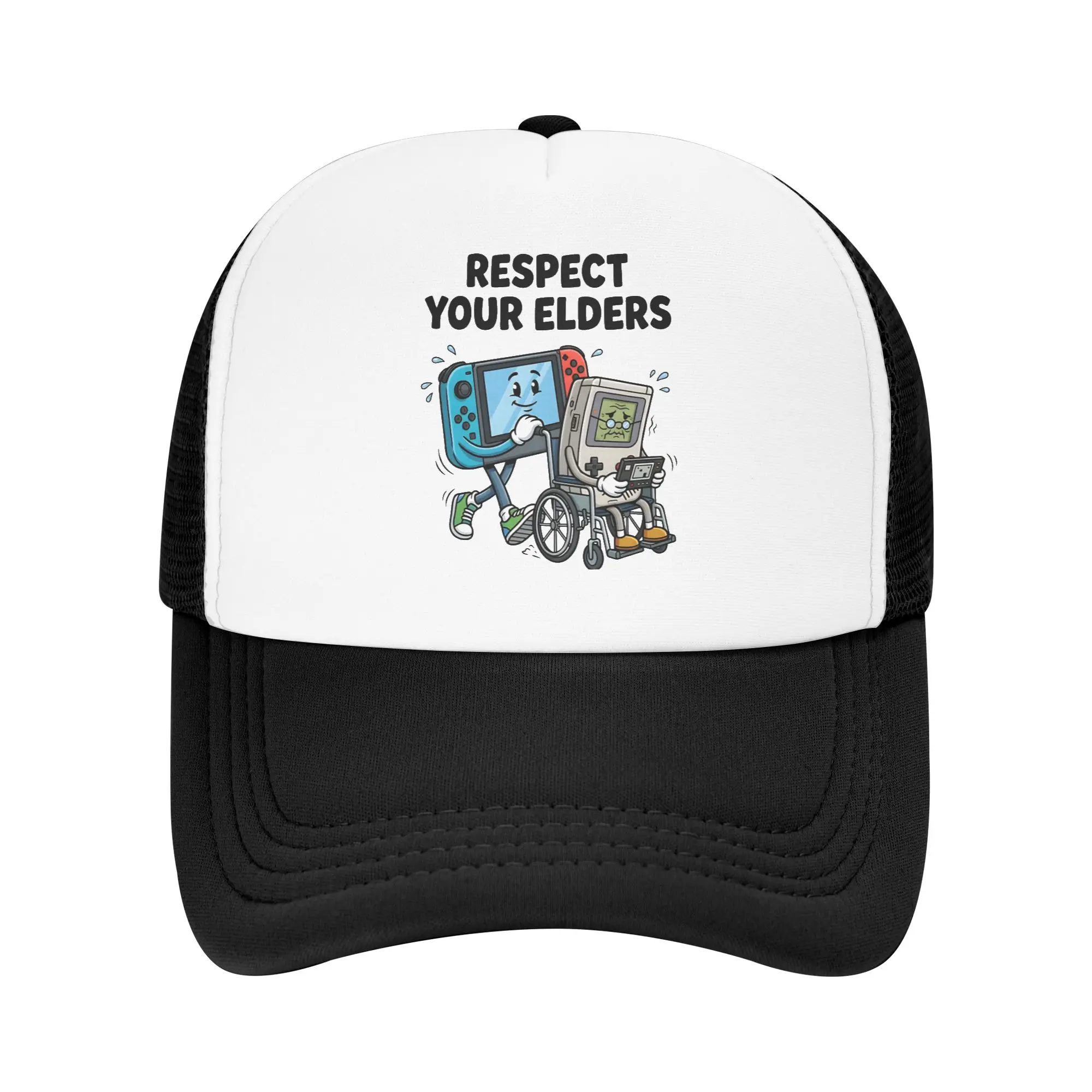 Respect Your Elders Funny Gaming Retro Console  Mesh Baseball Caps Trucker Hat  Hats Adjustable  Fishing Hat Summer Trucker Hat