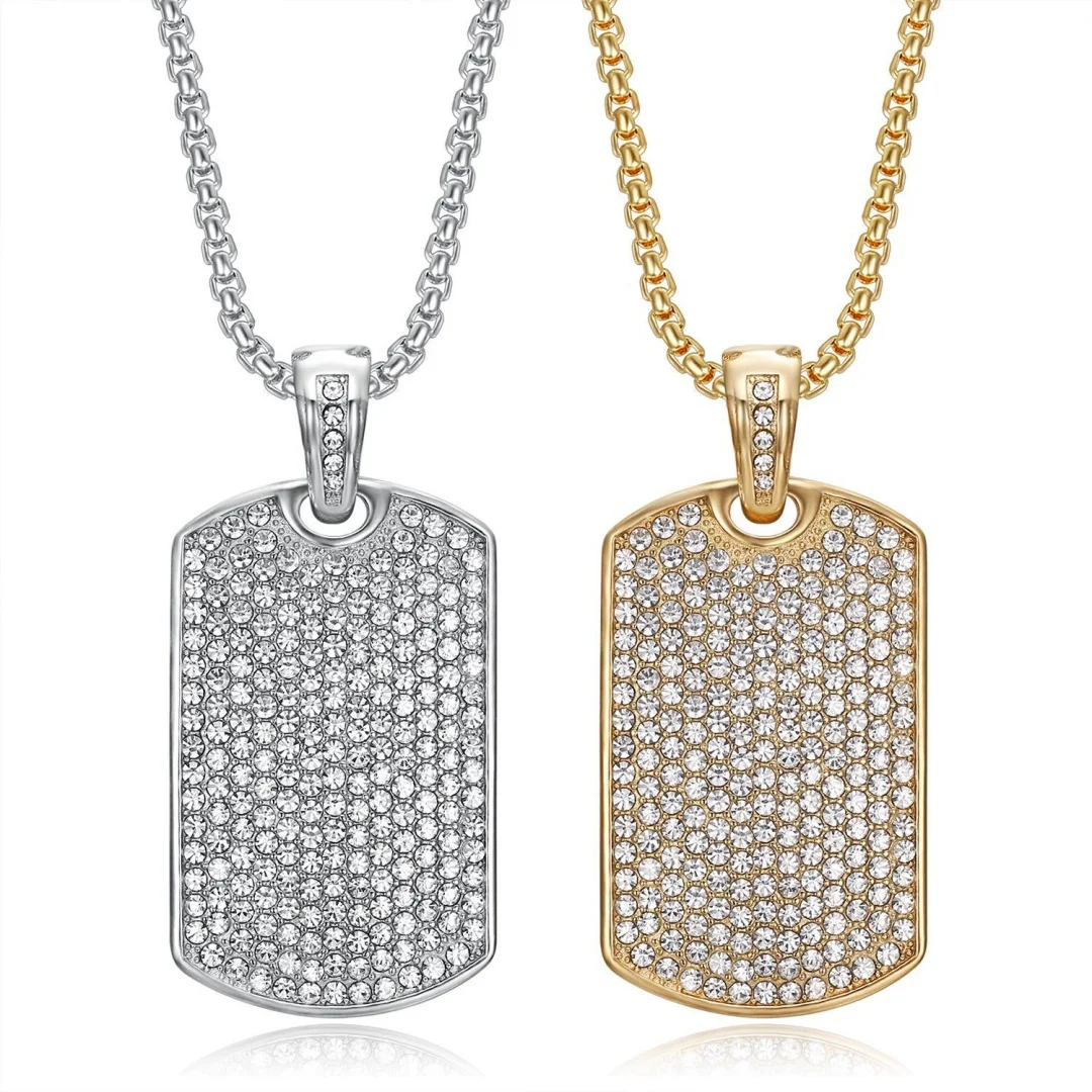

Hiphop Iced Out Bling Suqare Pendant Gold Silver Color Stainless Steel Tennis Chain Zircon Rapper Necklace for Women Men Jewelry