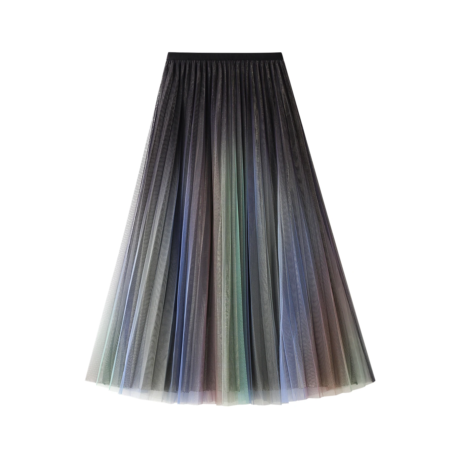 

Women’s Korean Gradient Color Skirt Fashion Mesh Yarn High Waist Pleated Mid-length Skirt