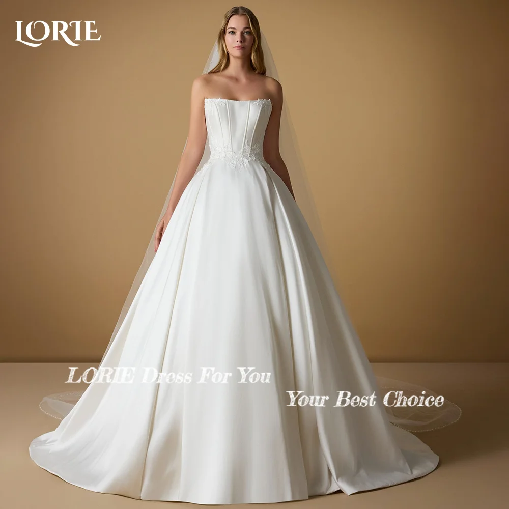 

LORIE Vintage Strapless Wedding Dresses Corset A-Line Bridal Gowns Button Backless Ivory Princess Bride Dress Customized