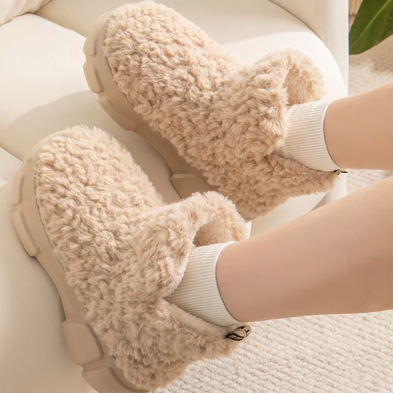 2024 Winter Warm Shoes Women Men Indoor Cotton Slippers Soft Plush Platform Sole Couples Home Street Snow Boots Fluffy Footwear