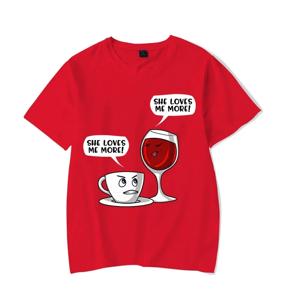 Y2k T Shirt for Men Coffee Wine She Loves Me More Graphic T Shirts Short Sleeve Tee Hip Hop Streetwear Harajuku Fashion T-shirts