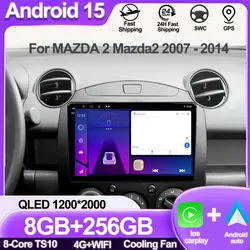 Android 14 Car Radio Multimedia Player For MAZDA 2 Mazda2 2007 2008 2009 2010 2011 2012 2013 2014 GPS Navi 2 din Auto radio QLED