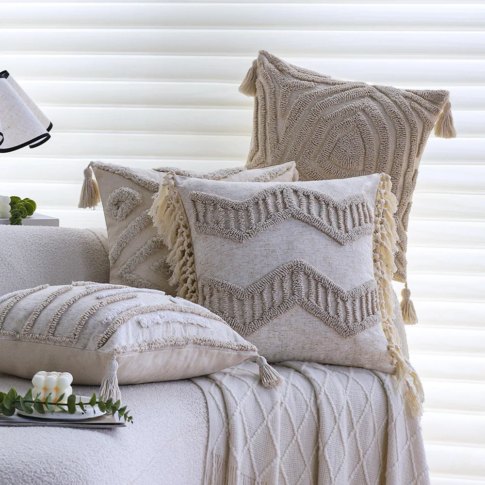 

Nordic Tufted Pillowcase Cojines Geometric Simple Embroidered Fringe Morocco Sofa Cushion Cover Headboard Pillowcases 45x45cm