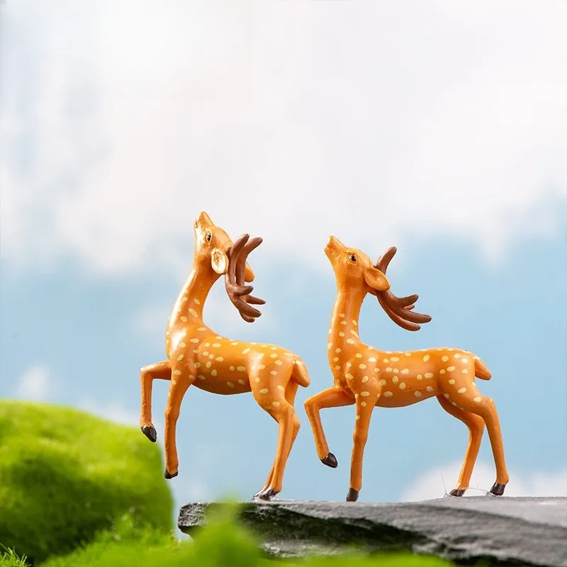 

Mini Deer Figurines Statue Deer Ornaments Artificial Sika Deer Figurines Plastic Crafts Fairy Garden Micro Landscapes Ornaments