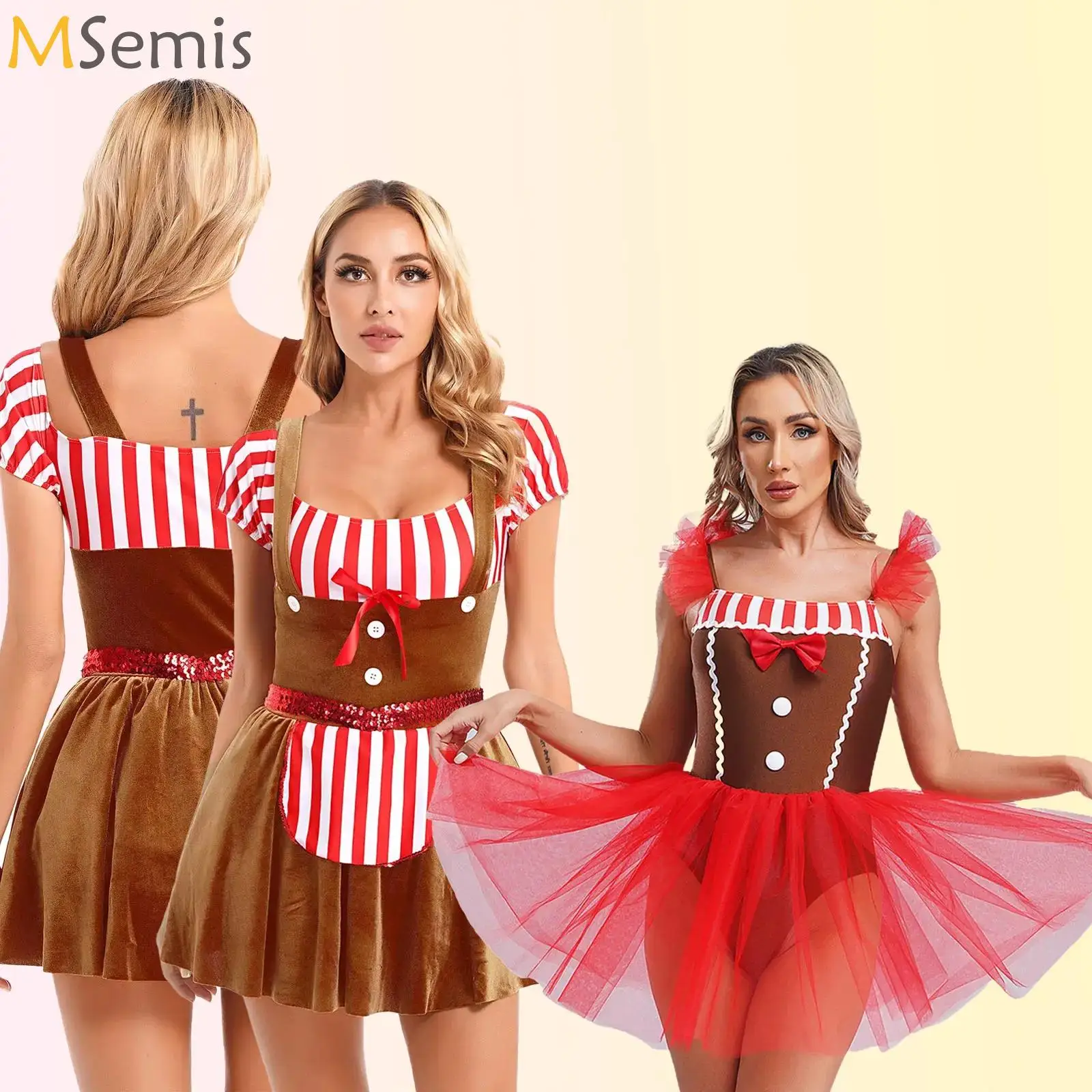 Disfraz de Cosplay de Navidad para adultos, vestido de terciopelo de retales a rayas de jengibre, vestido de fiesta para mujer, vestido de Cosplay de juego de rol Gingersnap