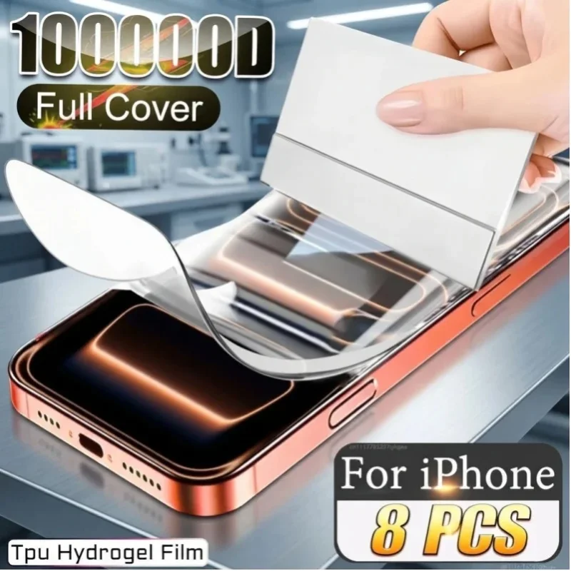 8 sztuk folii hydrożelowej TPU o pełnym pokryciu do iPhone 18, Duo 17, 16 Pro Max, ochrona ekranu do Air 14, 15 Plus, 13, 12, 100000D (For iPhone18 Pro Max) — Zdjęcie 2 z 2