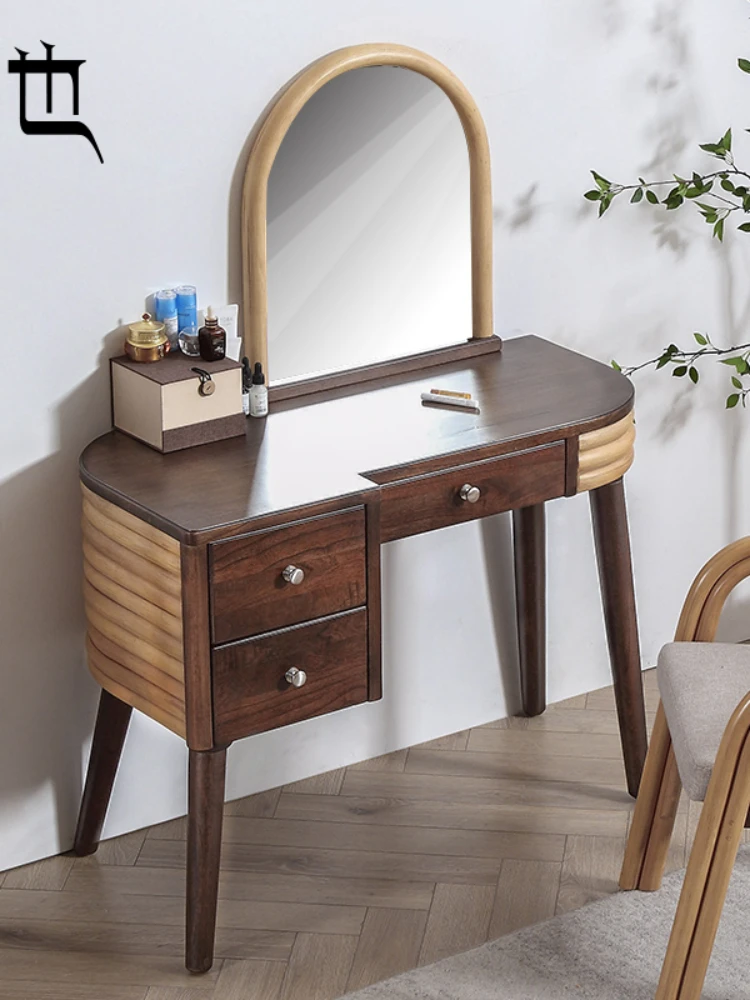 XL Designer Creative Solid Wood Imported Agate Rattan Bedroom Complete Dressing Table