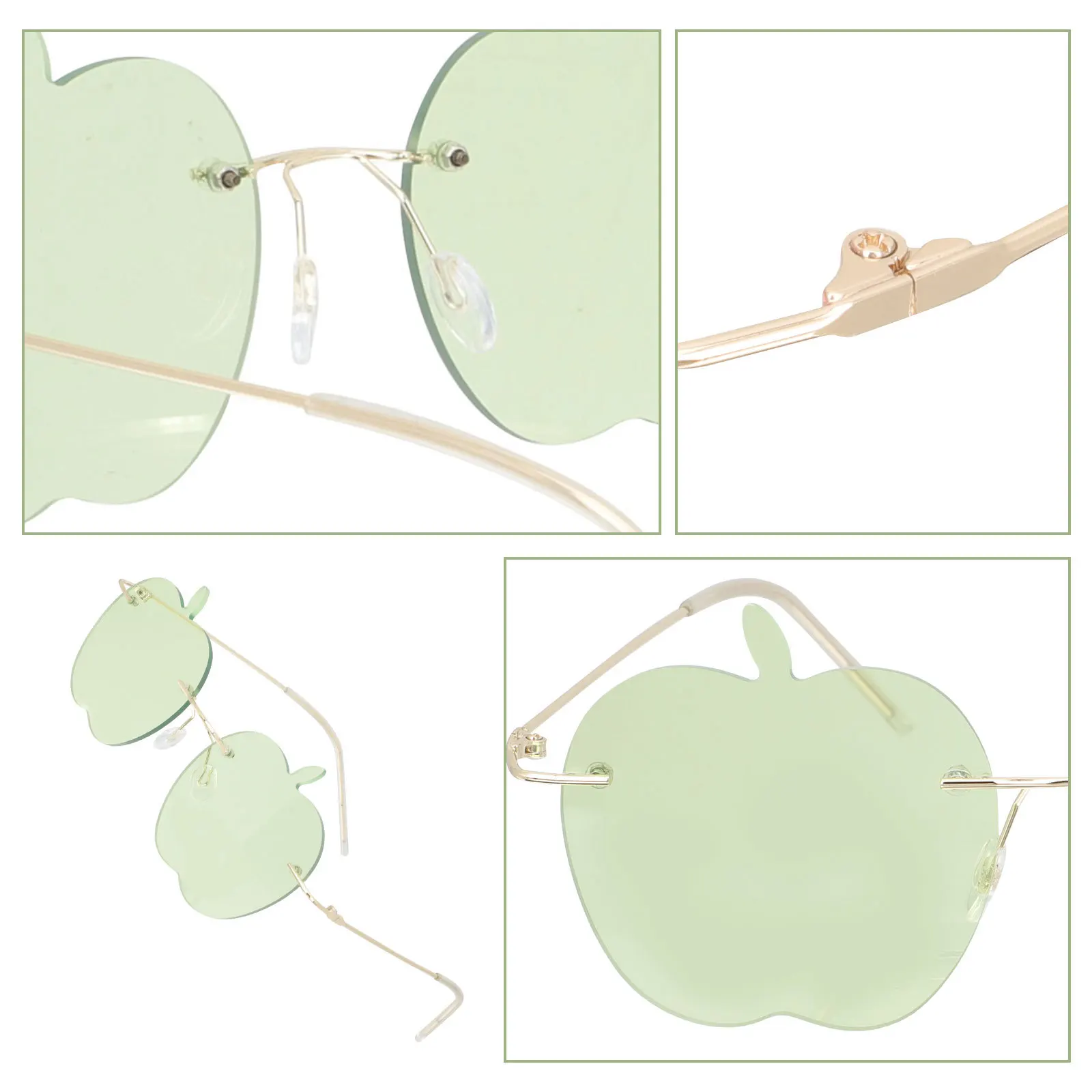 

1Pair Rimless Sunglasses Fashion Apple Shaped Eyewear Uv Protection Beach Vacation Gift Women Men