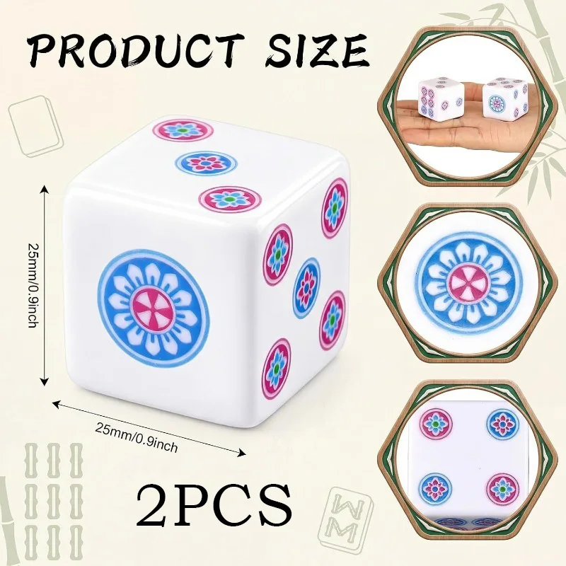 2Pcs Acrylic D6 Dice 25mm, Geometric Flower Pattern Ideal for Theme Party Board Game Family Party Table Game