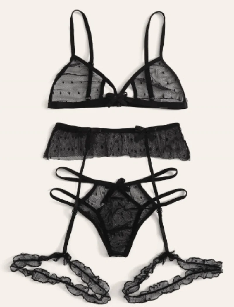 Sexy Bra Set Transparent See Through Bra and Panty Set with Garter Perspective Mesh Lace Lingerie Set Ladies Underwear Set - Image 3
