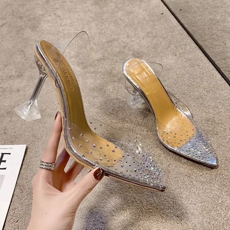 

Women Sandals Transparent High Heel Sandals Summer Plus Size Crystal Shoes Fashion Party Sandal Pointed Toe Stiletto Women Shoes