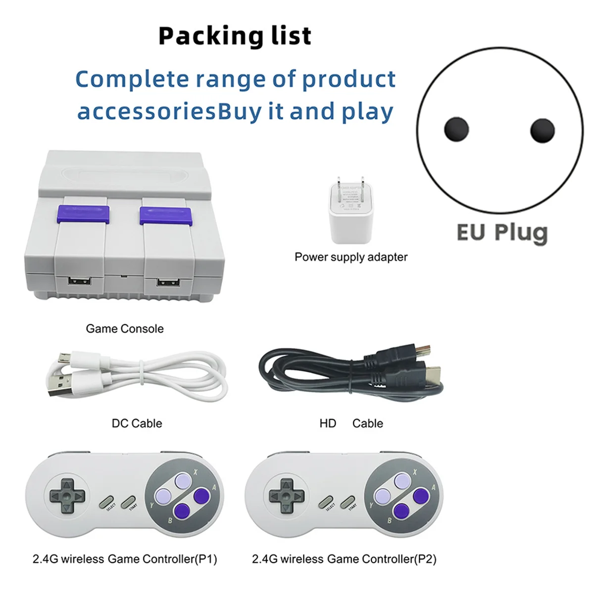 For SNES821 Retro Game Console 2.4G Wireless Double Mini Game Console TV Game Console Built-in 821 Games EU Plug