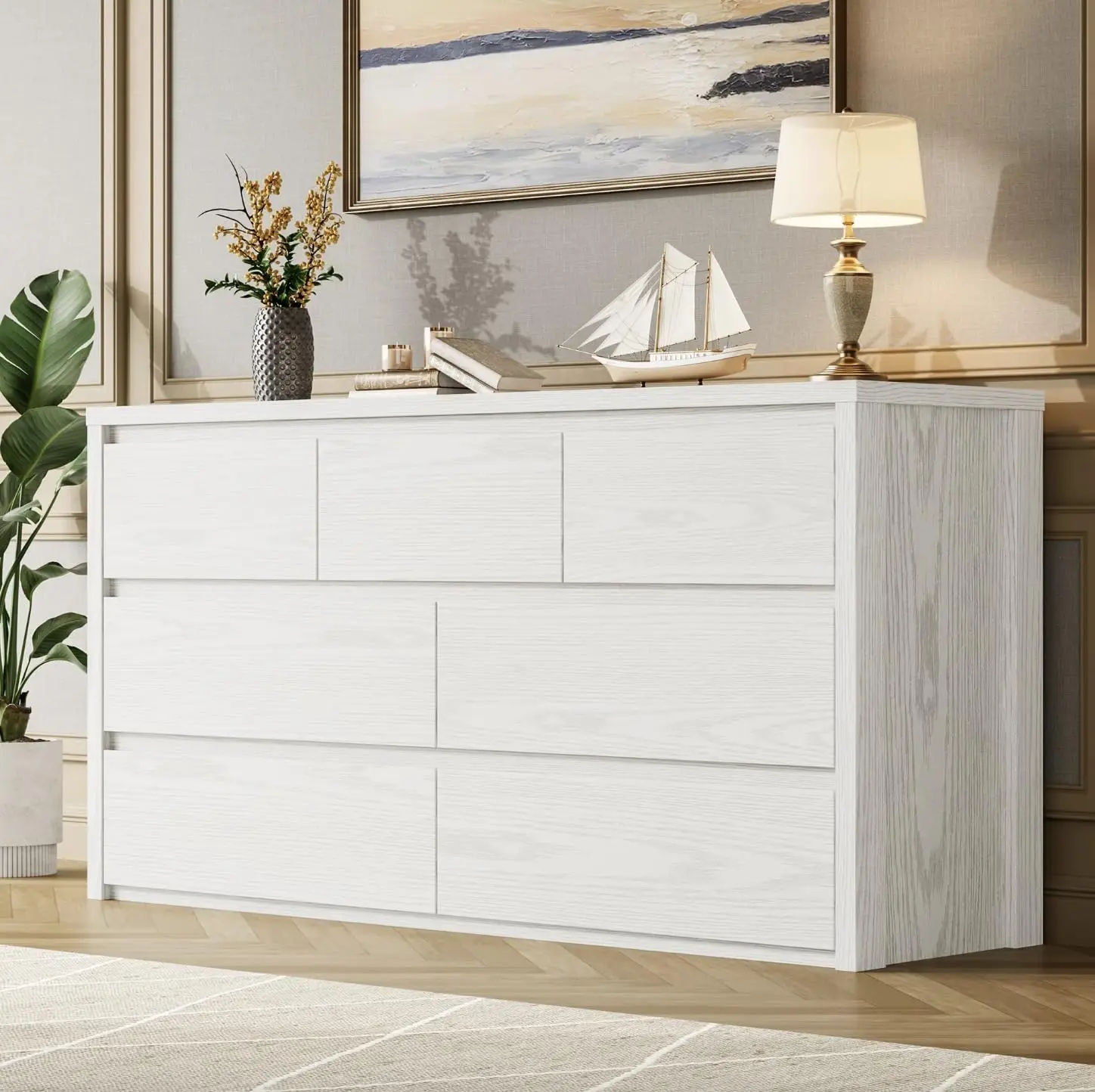 GarveeLife Modern Wide 7 Drawer Dresser for Bedroom - Spacious Wooden Chest of Drawers, Large Storage Organizer for Living Room, Hallway or Entryway - Handle-Free Design