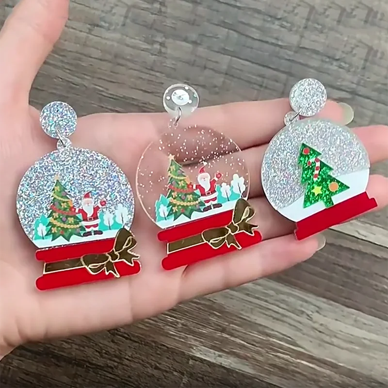 بريق الكريستال الكرة شجرة عيد الميلاد الأقراط للنساء ، الأقراط لطيف ، عيد الميلاد ، سانتا كلوز ، الاكريليك تتدلى القرط ، هدية