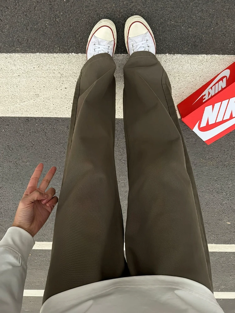 

American Retro Brown Denim Jeans Men's Sle CleanFit Slim Straight Leg Pants High Waist Zipper Closure Casual Wear