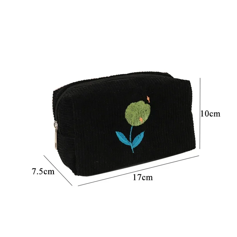 Flowers Makeup Bag School Supplies Large Capacity Pencilcase Estuches Corduroy Bolsos De Maquillaje Pencil Pouch Cosmetic Bag