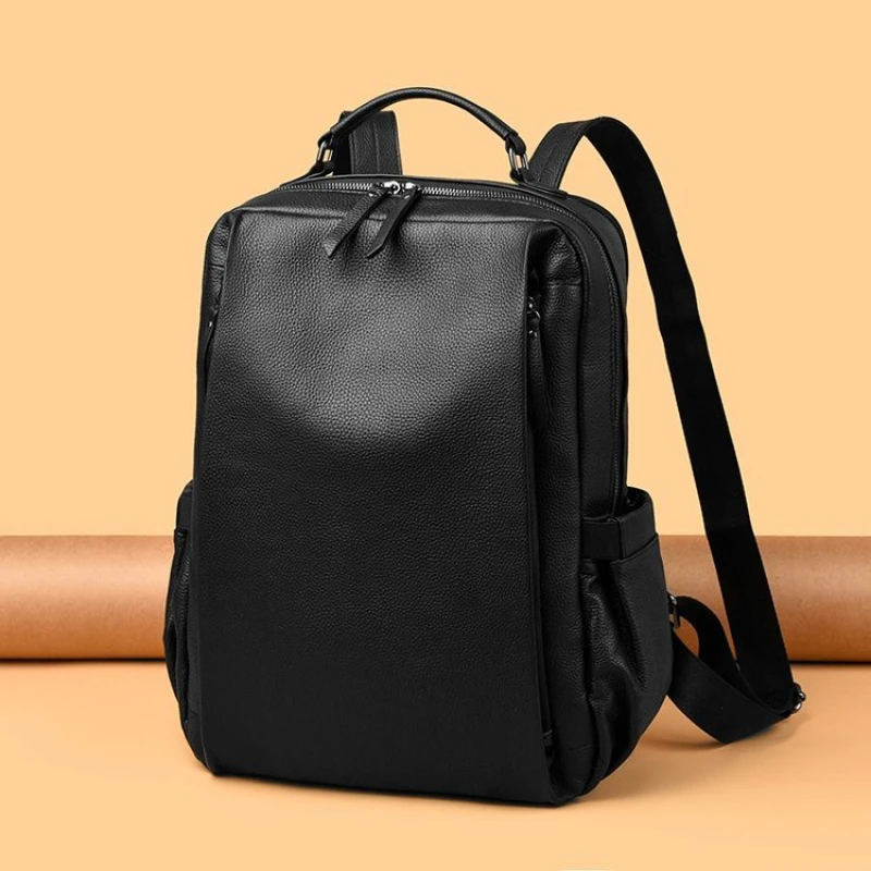 2026 new high-end genuine leather women's backpack men's anti-theft cowhide backpack computer bag youth campus schoolbag SAC