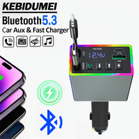 KEBIDUMEI Bluetooth 5.3 Car Handsfree FM Transmitter 120W 4 in 1 Retractable Phone Charger RGB Light U-disk AUX Mp3 Player kit