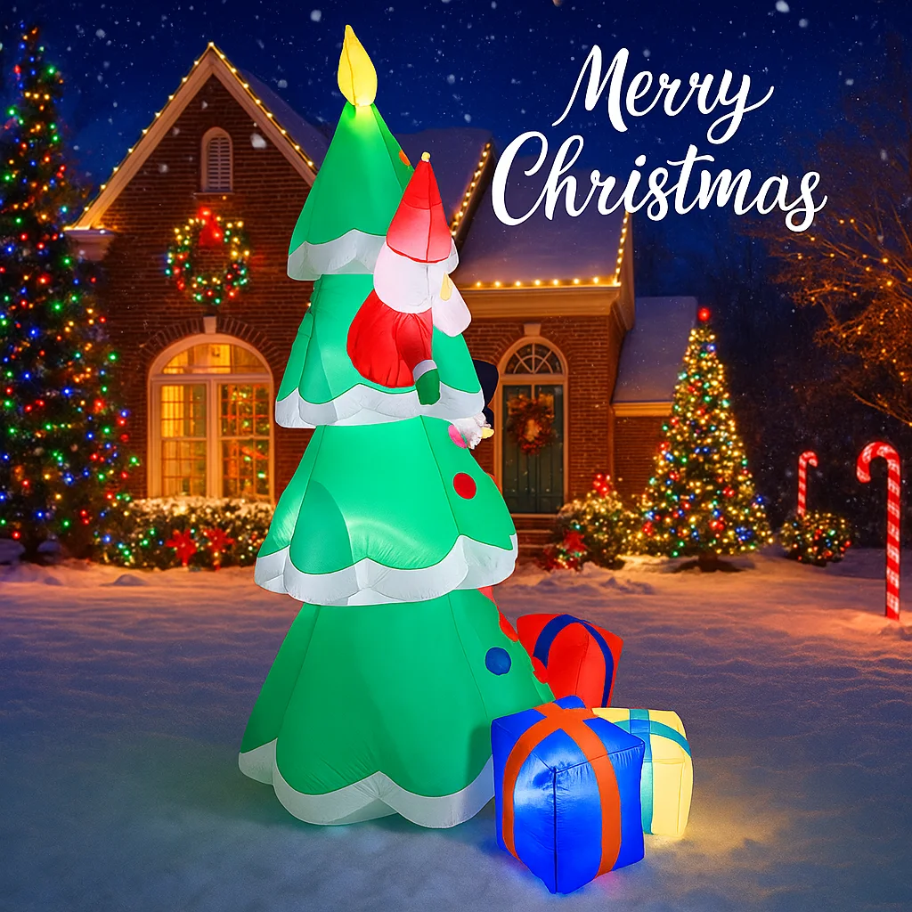 7.87FT Inflatable Toy Christmas Tree Decor Set Santa Snowman Gift Box Xmas Yard Ornament Supplies With LED Lit Christmas Decor