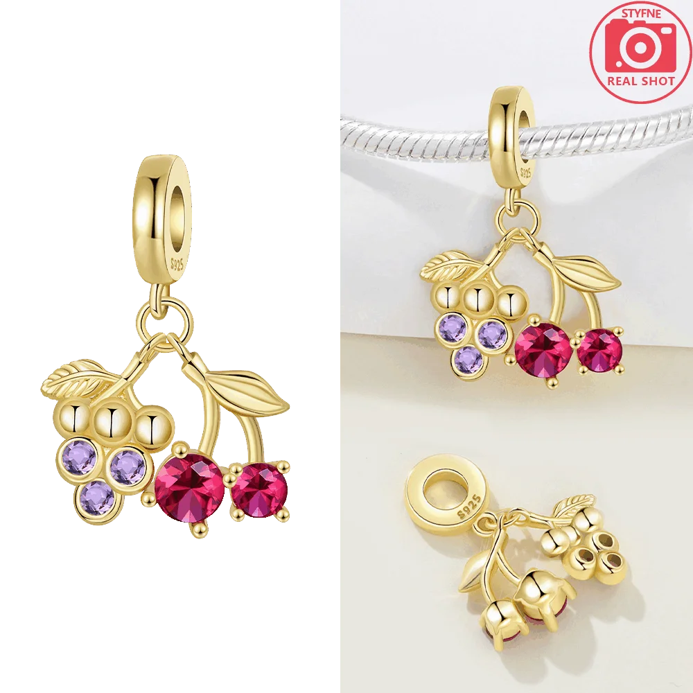 

Золотая серия, оригинальный серебро 925, спящий кот, милая луна, виноград, вишня, звезда, луна, кулон, бусины, подходят для браслета, женские ювелирные изделия, подарок, сделай сам