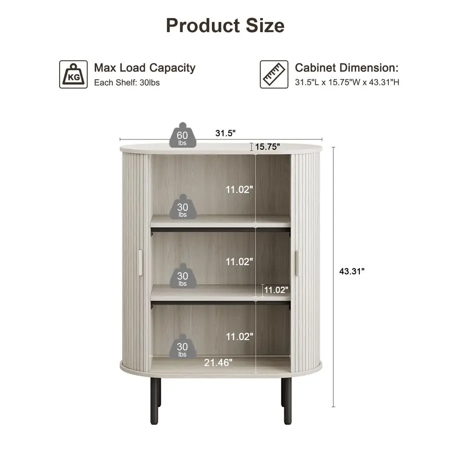 

Буфет-сервант с отделениями для хранения, высокий шкаф для хранения высотой 44 дюйма с раздвижной дверцей и регулируемыми ножками, современный акцентный кофейный столик C