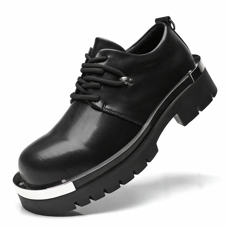 

2026 Autumn Business casual Leather Shoes for Man Height-increasing Big Head Derby Men's Shoes Fashion Black Platform Shoe Man