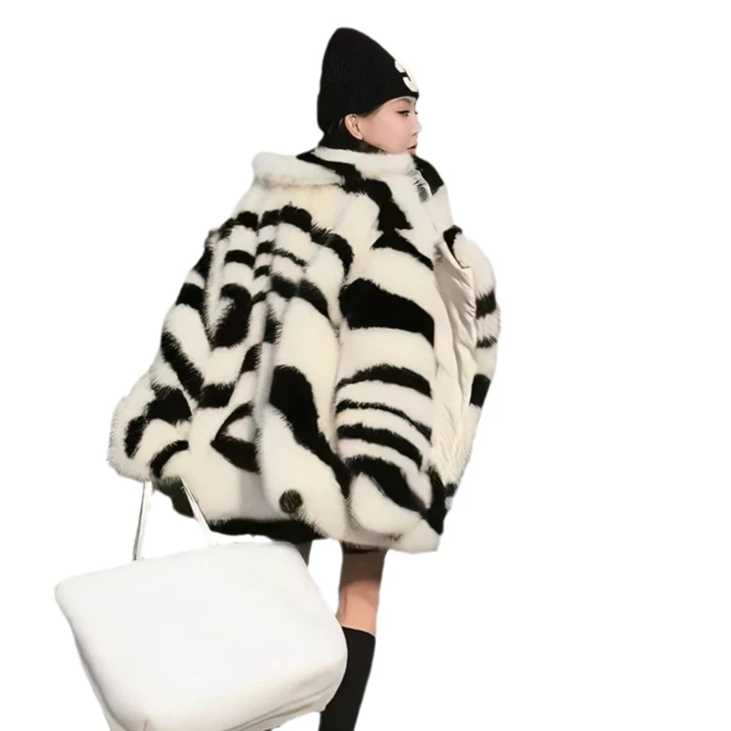 Chaqueta de mujer abrigos de piel sintética chaquetas abrigo con cuello vuelto Casual grueso cálido Y2k ropa de calle prendas de vestir exteriores Otoño Invierno 2025