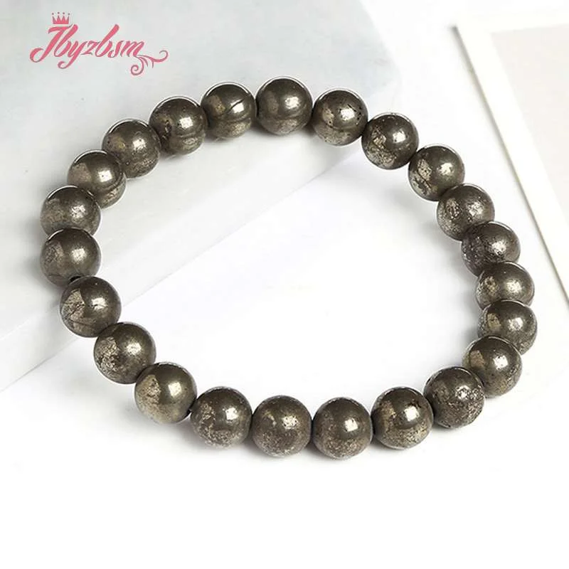 Natural Pyrite Bracelet Stone Beads Couple Elastic Line Bangle Bracelet 7 Inich For Woman Jewelry Gift 1pcs free shipping