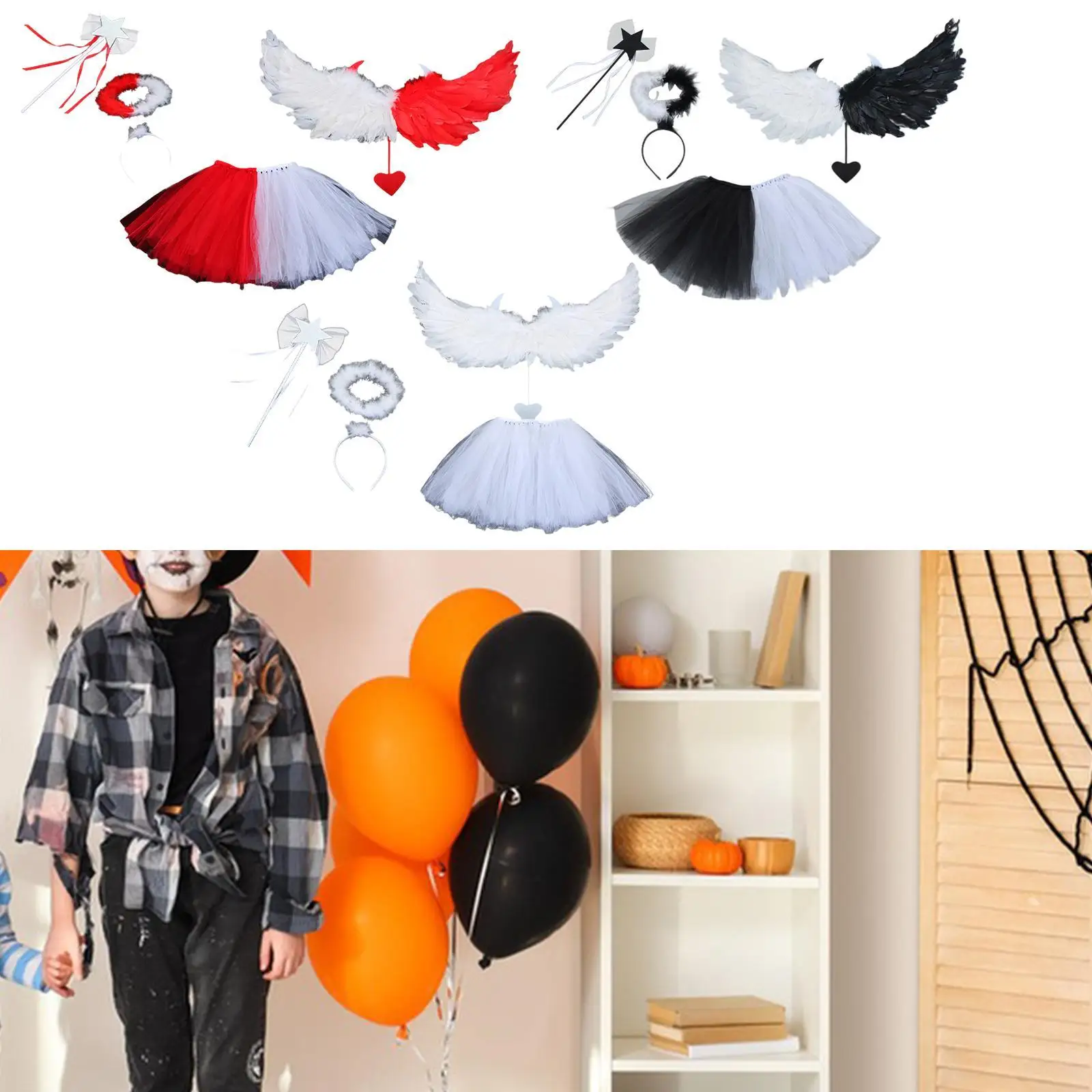 أزياء الملاك للفتيات، ملابس تنكرية للأطفال، تنورة توتو للعب الأدوار، مستلزمات حفلات أعياد الميلاد #1