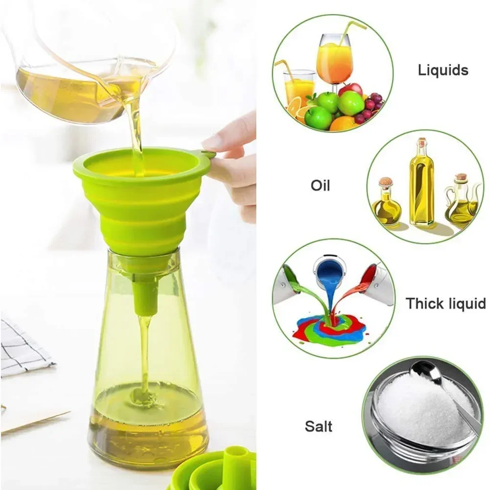 3 pc Silicone Collapsible Foldable Funnel Household Kitchen Cooking Tools Portable Wine Mini Portable Oil Pot Funnel