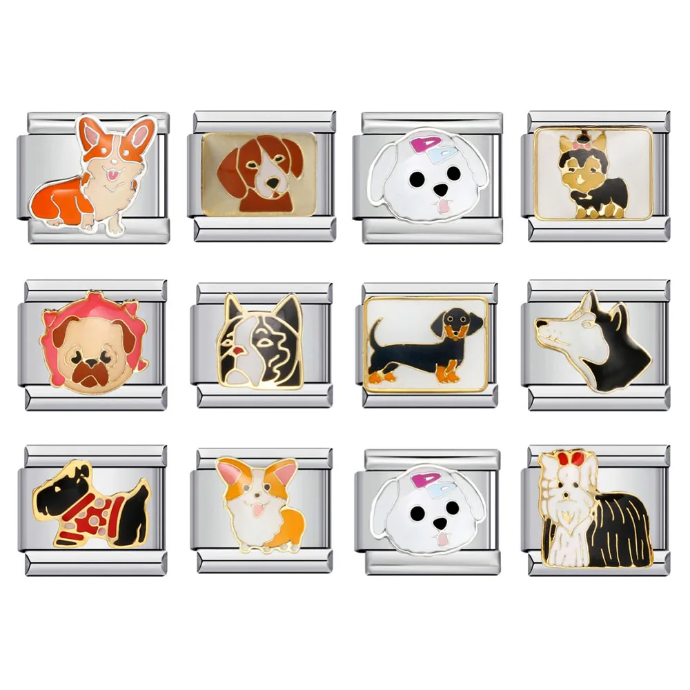 Trendy Y2k Women Men Colourful Cute Dogs Italian Charm Link Fit 9mm Stainless Steel Bracelets Making DIY Jewelry For Gift