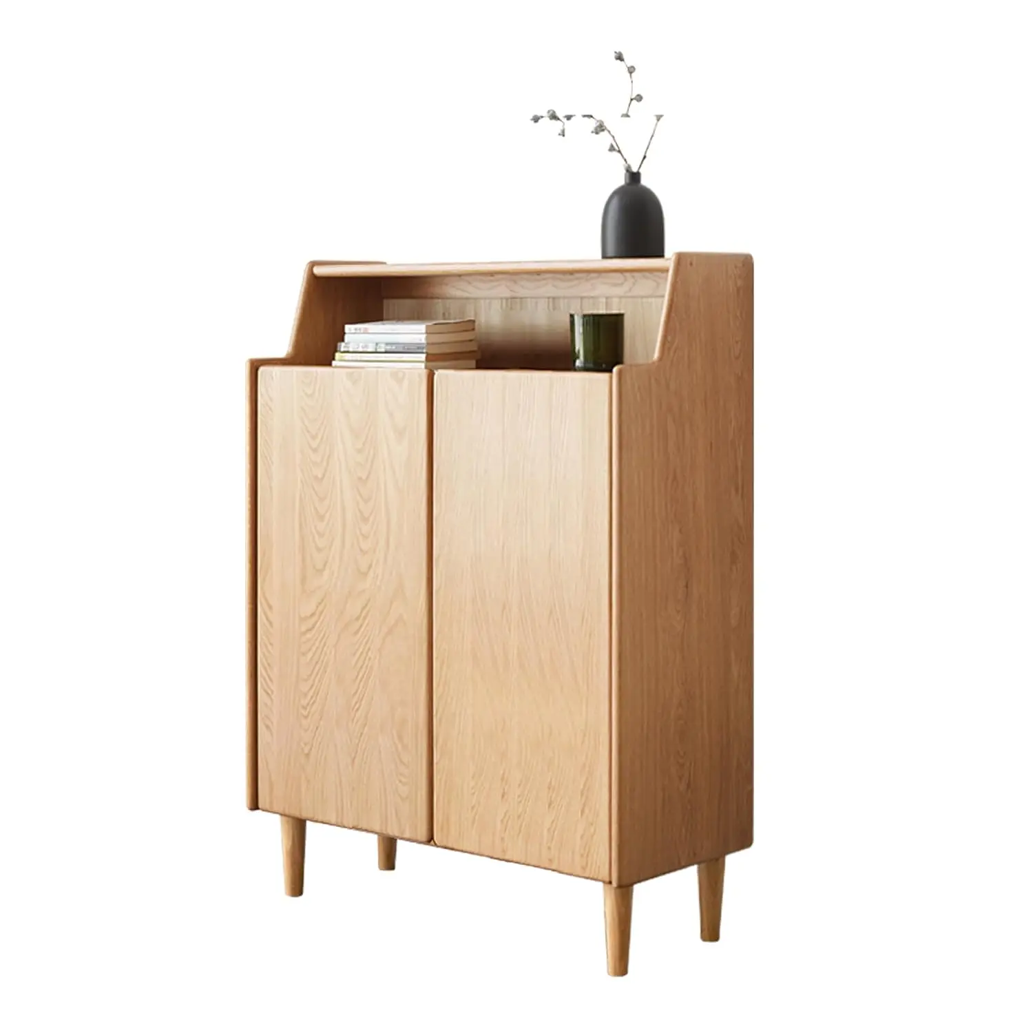Solid Wood Shoe Storage Cabinet with Doors - 4-Tier Adjustable Shelves, Mid Century Modern Shoe Cabinet for, Customized