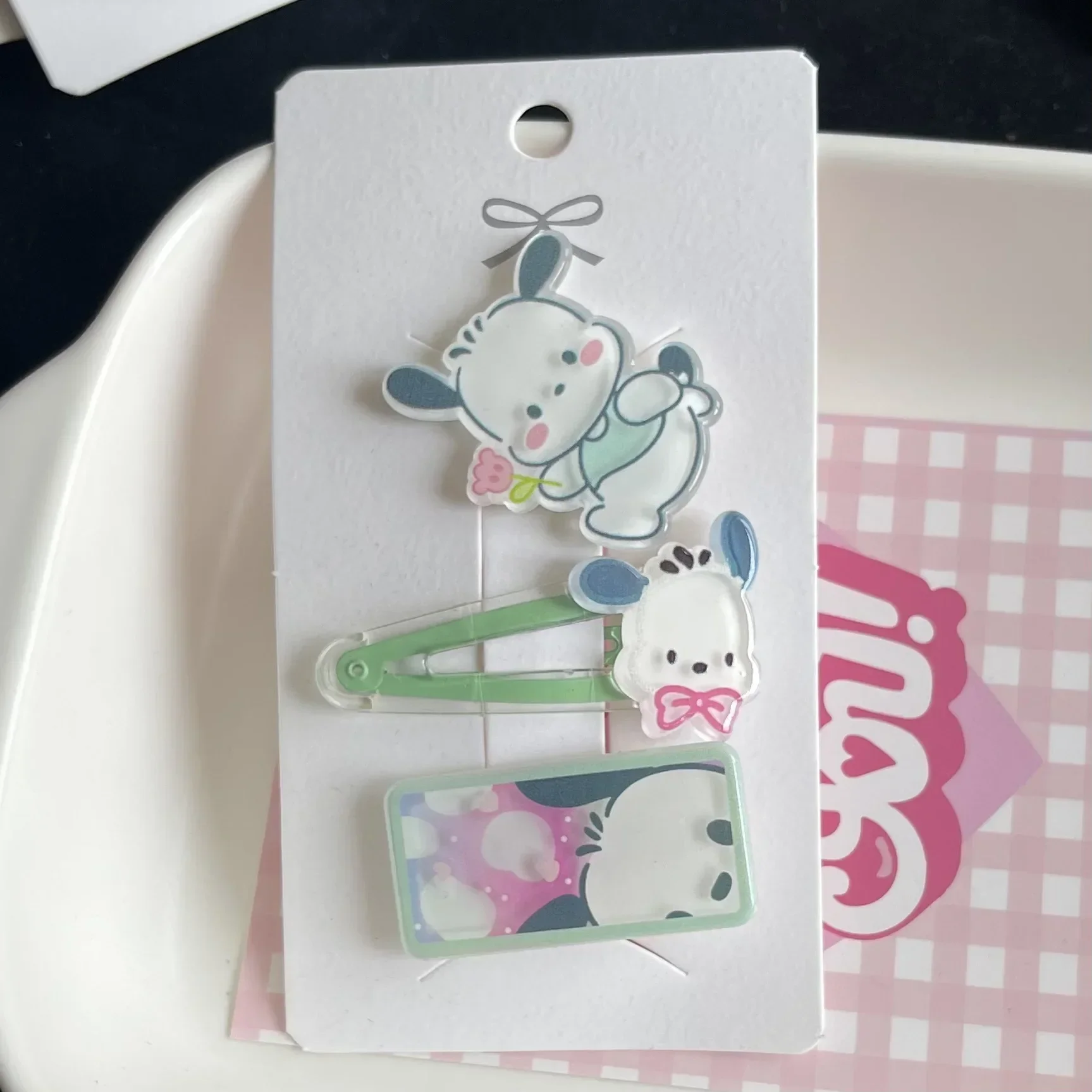 Sanrio 3pcs Hair Clip Set Cute Cartoon Kuromi Acrylic Hair Accessories Cinnamoroll Melody Purin Bangs Hairpin Fashion Girl Gifts