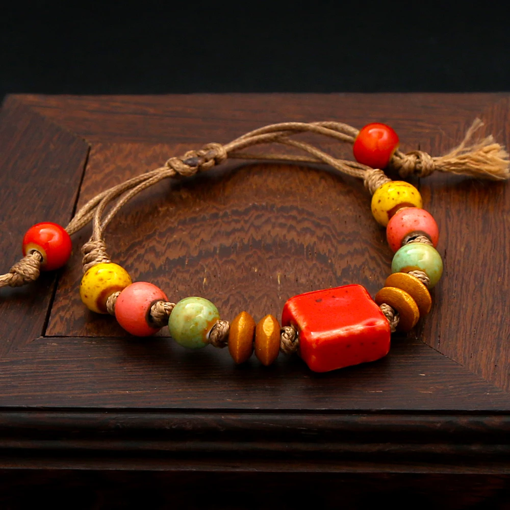 Adjustable Retro Square Ceramic Bracelet Fashion Love Stone Ceramic Bracelet For Men Women Boho Ethnic Amulet Jewelry Gifts