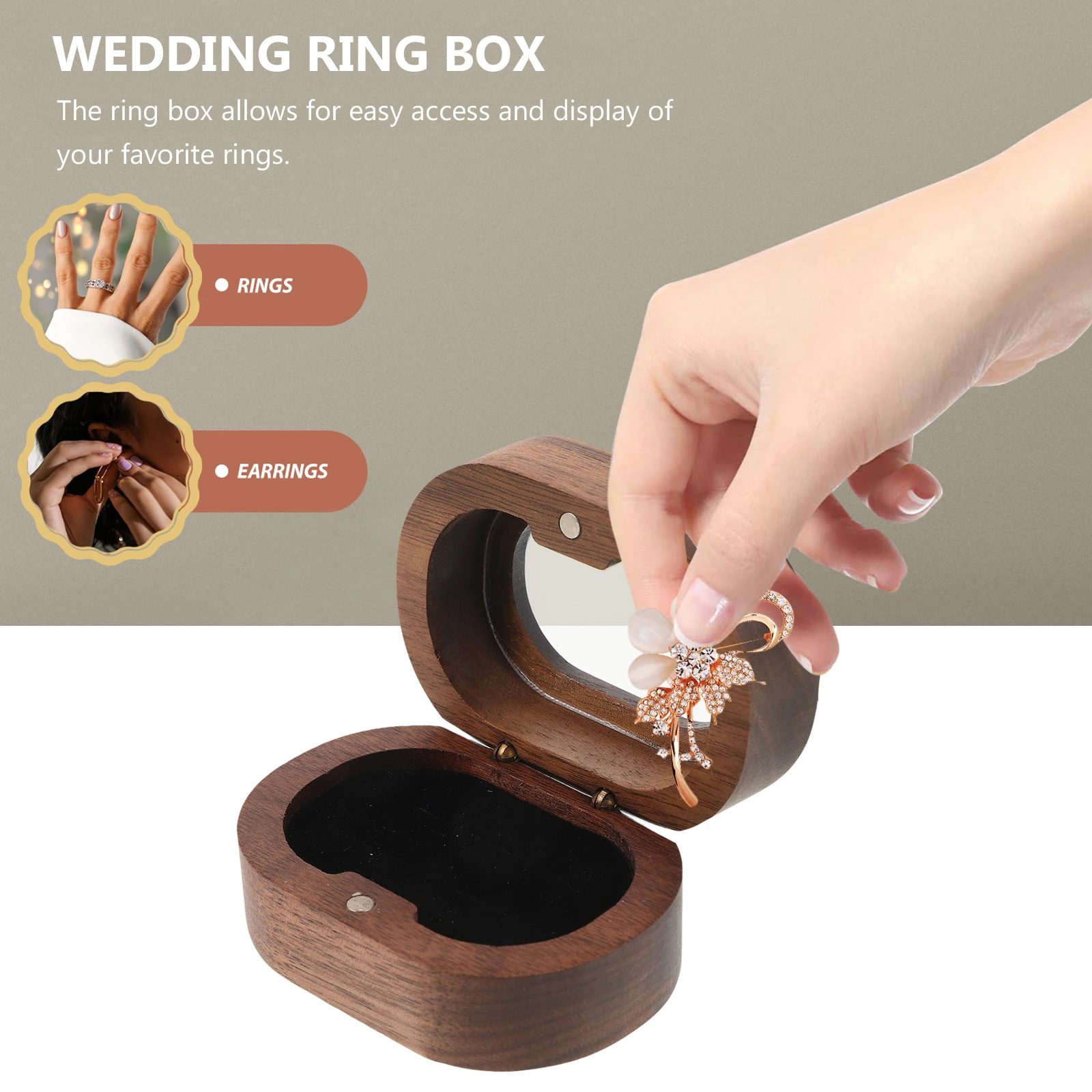 

2 Slot for Proposal Wedding Ceremony Organizer Black Double Jewelry Gift Storage Two Slot Ring Box Box Wooden Case