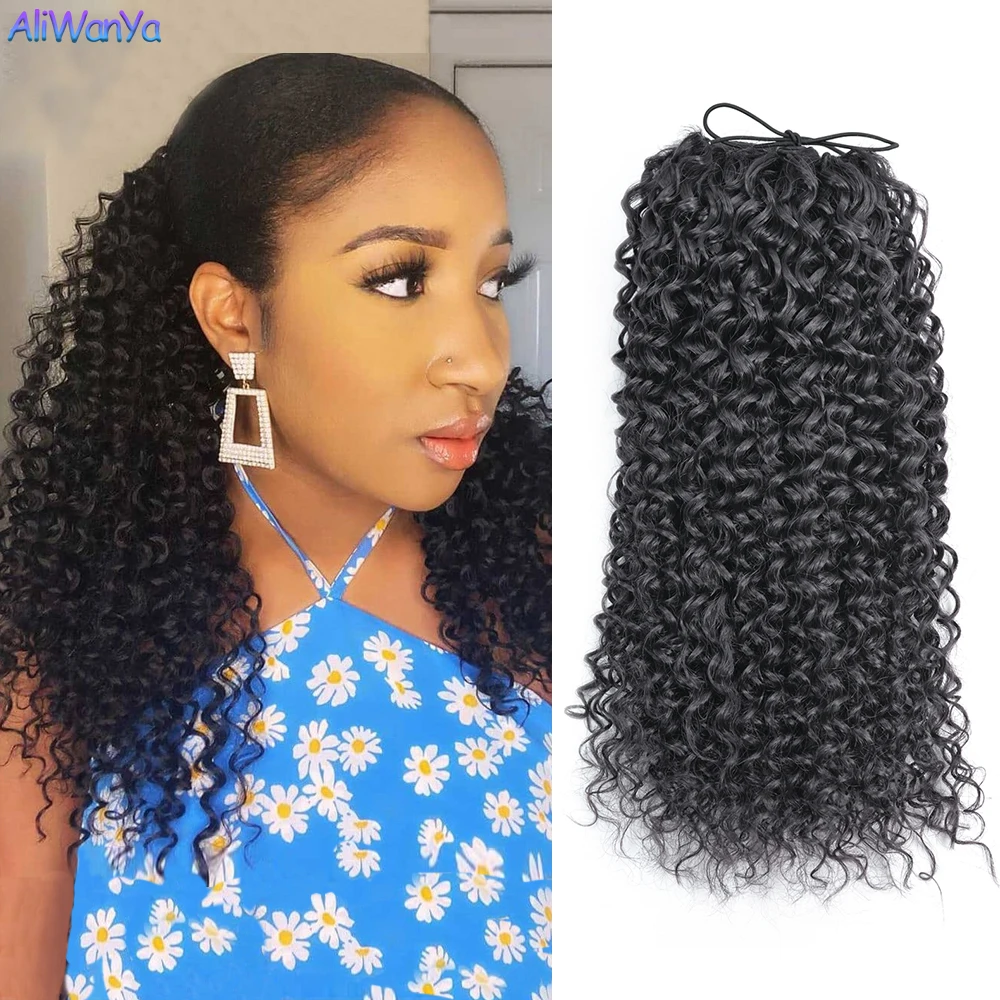 

Synthetic Long Drawstring Puff Curly Ponytail 8 16Inch Ombre Afro Kinky Clip-in Hair Extensions For Women Black Brown Aliwanya