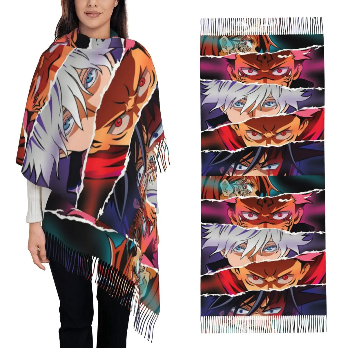 

Jujutsu Kaisen Scarf Tassel Scarves for Women Soft Warm Shawls and Wraps Large Fall Winter Shawl Wrap