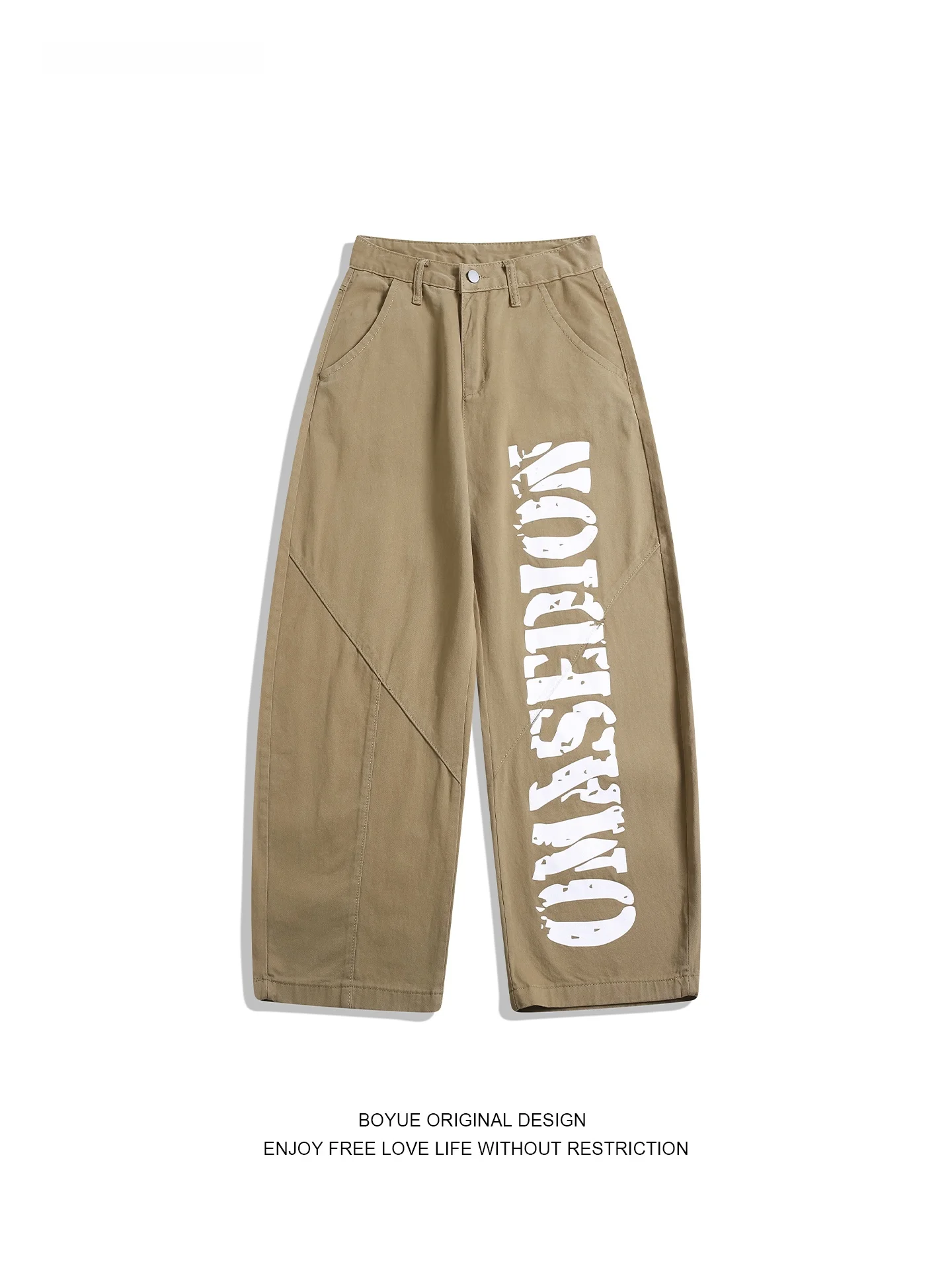 

Джинсы Boyue American Waed с принтом, широкие брюки в стиле хип-хоп для мужчин и женщин, повседневные, из хлопка, полиэстера и переработанного хлопка